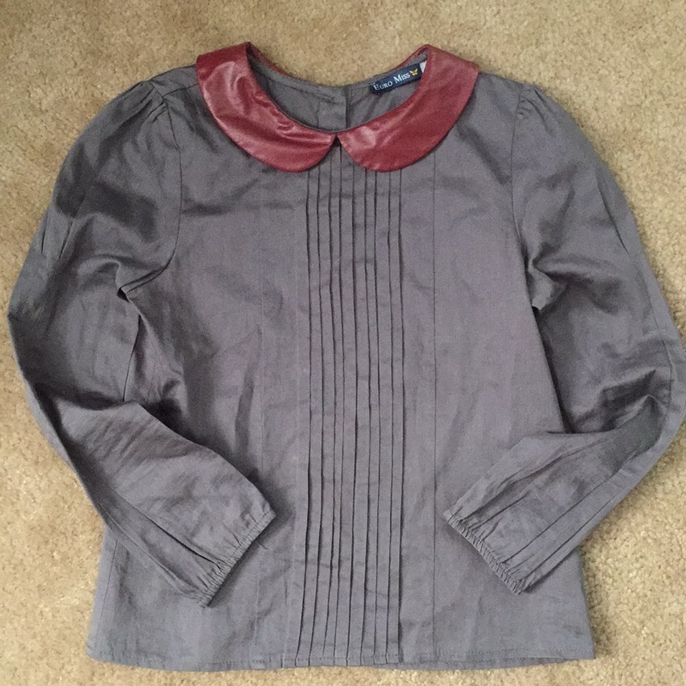 Girls EuroMiss Beautiful&Luxe Gray Pleated Blouse